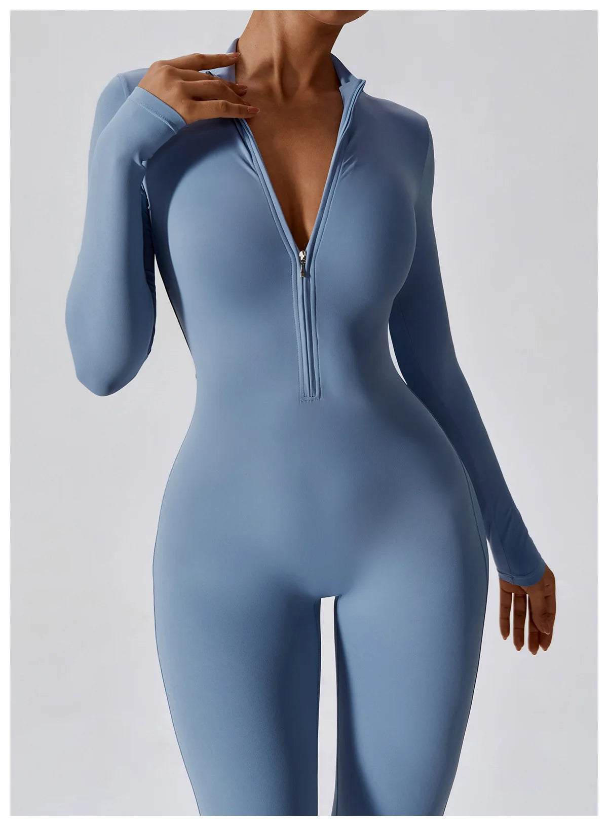 CUTIES Zip Front Body Suits for Womens Long Sleeve Shapewear Gym Set Compression Workout Clothes Active Wear Yoga Fitness Suit